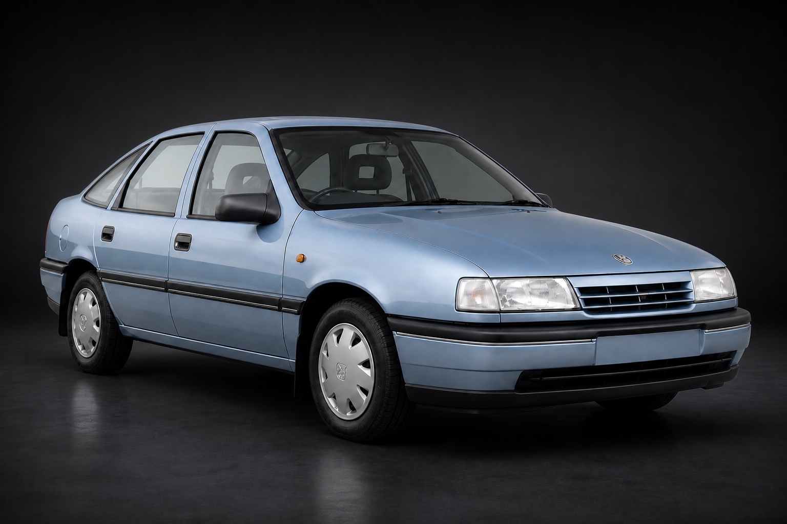 Pale blue metallic (reference-matched) Vauxhall Cavalier 1.8GL in a dark photographic studio