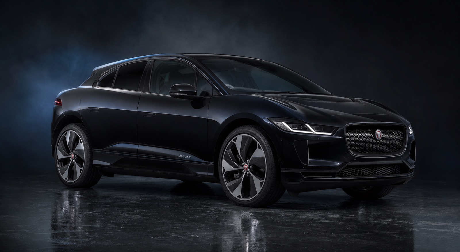 Santorini Black Jaguar I-Pace (4 of 5) in a dark photographic studio