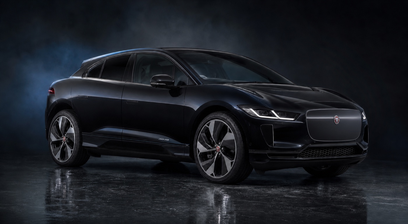 Santorini Black Jaguar I-Pace (5 of 5) in a dark photographic studio